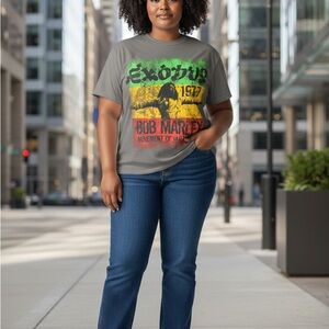 Zion Rootswear Gray Bob Marley Graphic Tee with Green Yellow Red Print